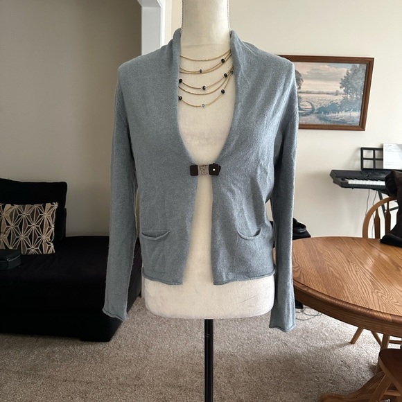 Fabiana Filippi 161546 Draped Open Front Cardigan 100% Cashmere Blue Sz. Small - Picture 1 of 12